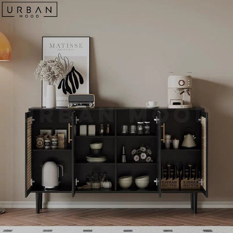 JOSELYN Vintage Rattan Sideboard with Gold Hardware - URBANMOOD