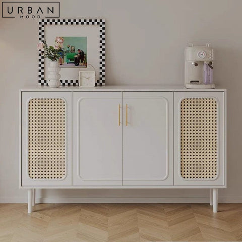 JOSELYN Vintage Rattan Sideboard with Gold Hardware - URBANMOOD