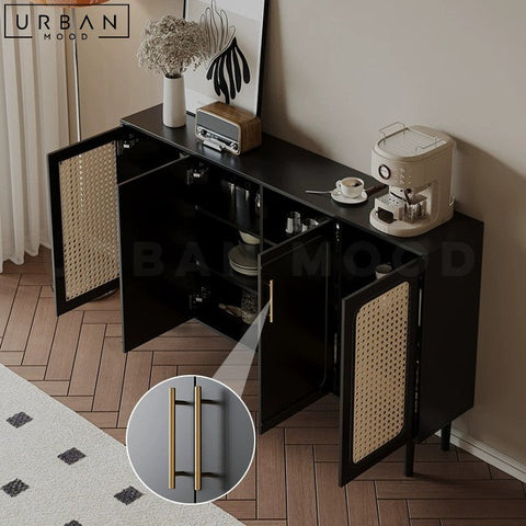 JOSELYN Vintage Rattan Sideboard with Gold Hardware - URBANMOOD
