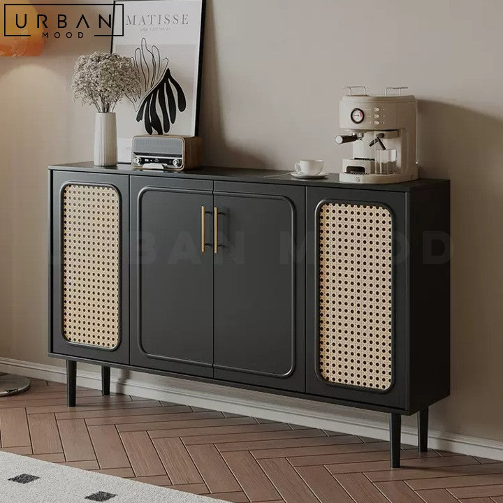 JOSELYN Vintage Rattan Sideboard with Gold Hardware - URBANMOOD