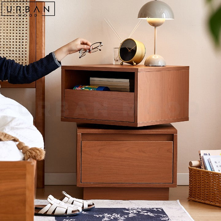Japandi Bedside Table Wooden Nightstand with Storage - URBANMOOD