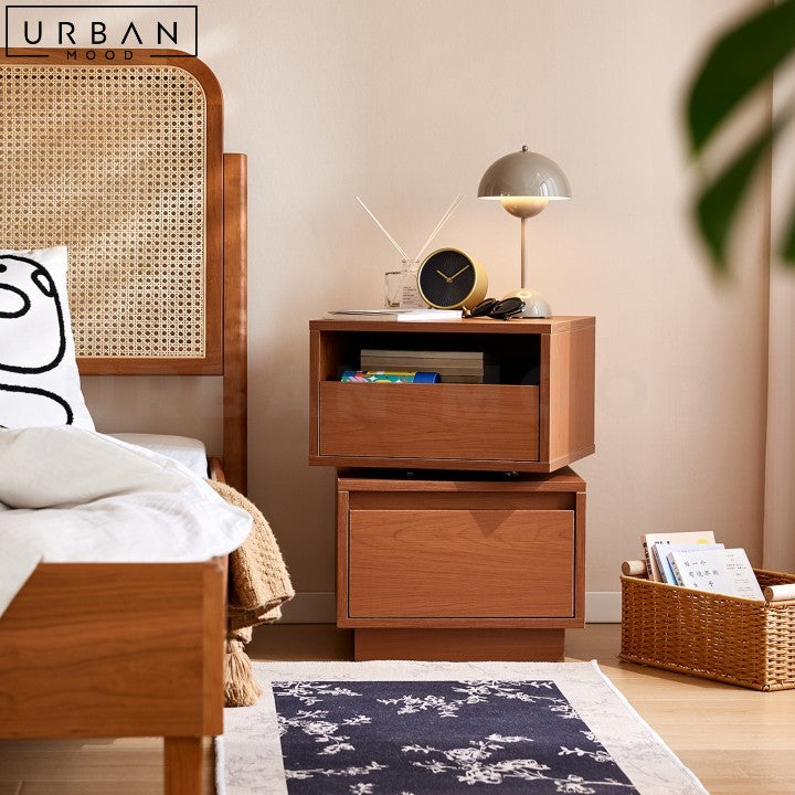 Japandi Bedside Table Wooden Nightstand with Storage - URBANMOOD