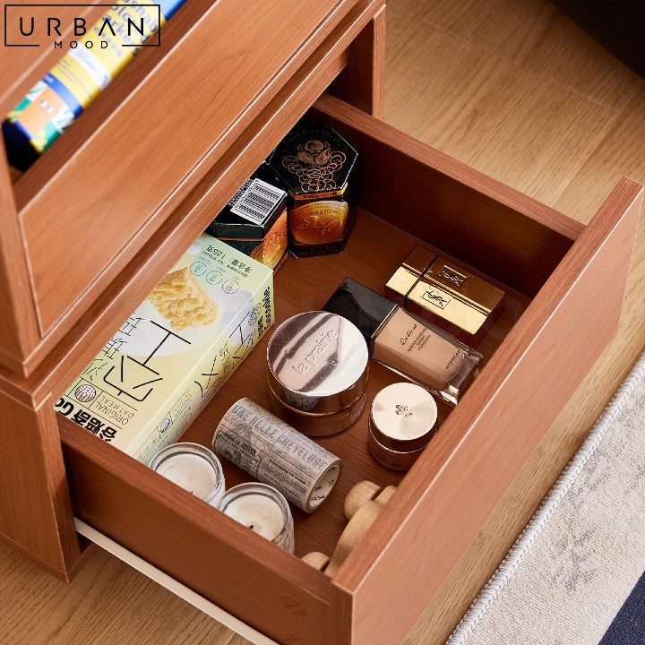 Japandi Bedside Table Wooden Nightstand with Storage - URBANMOOD