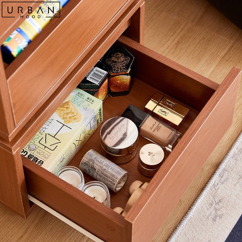 Japandi Bedside Table Wooden Nightstand with Storage - URBANMOOD