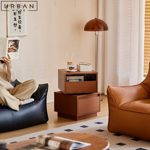 Japandi Bedside Table Wooden Nightstand with Storage - URBANMOOD