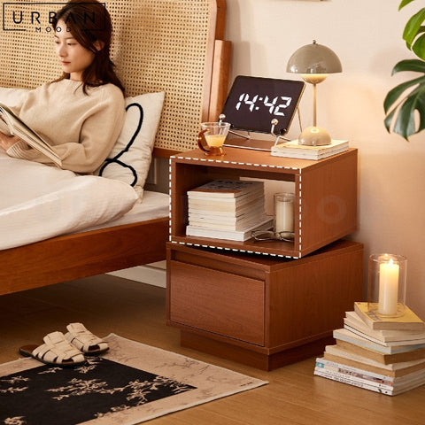 Japandi Bedside Table Wooden Nightstand with Storage - URBANMOOD