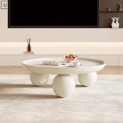 Japandi Round Coffee Table with Spherical Legs - URBANMOOD