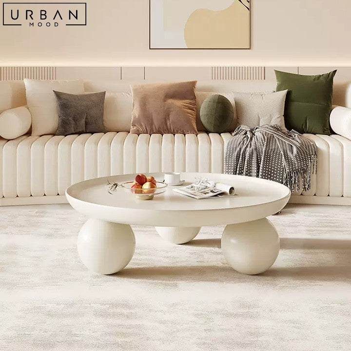 Japandi Round Coffee Table with Spherical Legs - URBANMOOD