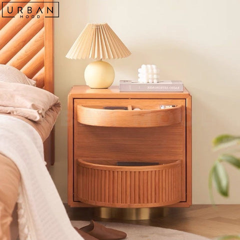Japandi Solid Wood Bedside Table with Rotatable Door - URBANMOOD
