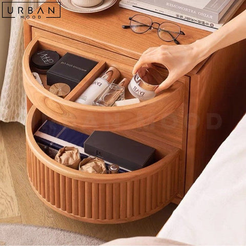 Japandi Solid Wood Bedside Table with Rotatable Door - URBANMOOD