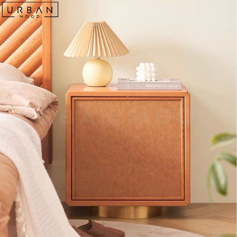 Japandi Solid Wood Bedside Table with Rotatable Door - URBANMOOD