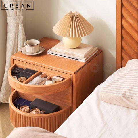Japandi Solid Wood Bedside Table with Rotatable Door - URBANMOOD