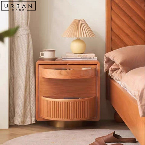 Japandi Solid Wood Bedside Table with Rotatable Door - URBANMOOD