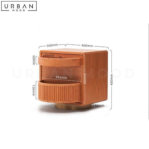 Japandi Solid Wood Bedside Table with Rotatable Door - URBANMOOD