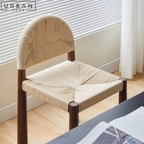 Japandi Solid Wood Dining Chair with Rope Weave Backrest - URBANMOOD