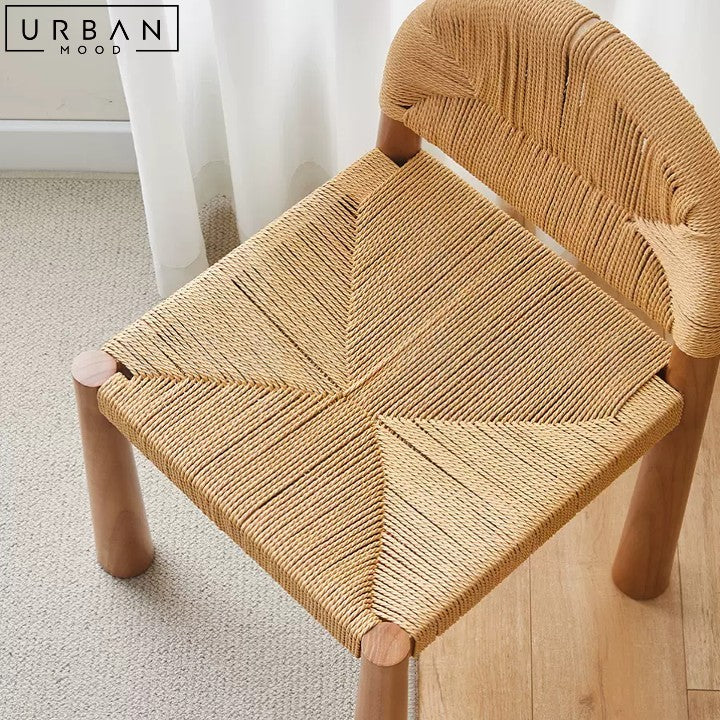 Japandi Solid Wood Dining Chair with Rope Weave Backrest - URBANMOOD