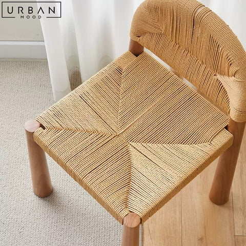 Japandi Solid Wood Dining Chair with Rope Weave Backrest - URBANMOOD