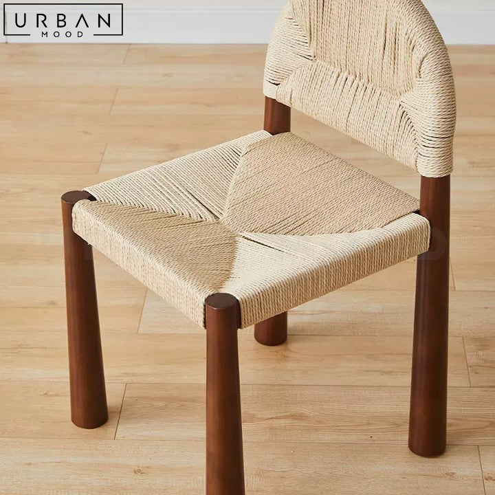 Japandi Solid Wood Dining Chair with Rope Weave Backrest - URBANMOOD