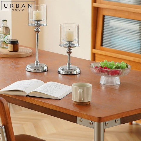 Japandi Solid Wood Dining Table with Stainless Steel Frame - URBANMOOD
