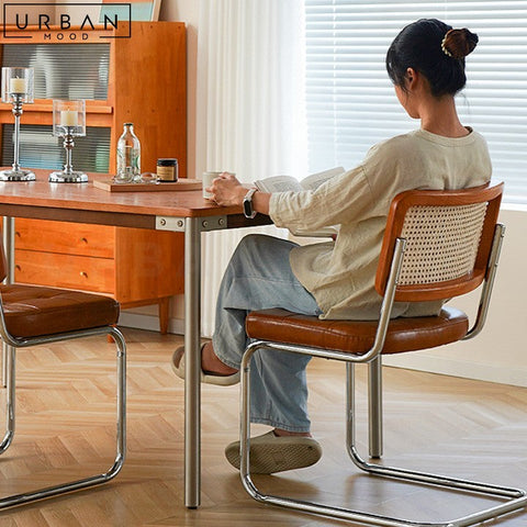 Japandi Solid Wood Dining Table with Stainless Steel Frame - URBANMOOD
