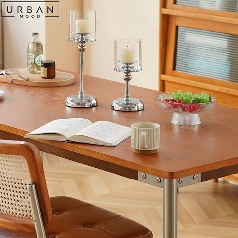 Japandi Solid Wood Dining Table with Stainless Steel Frame - URBANMOOD