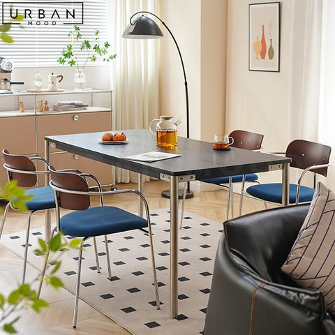Japandi Solid Wood Dining Table with Stainless Steel Frame - URBANMOOD