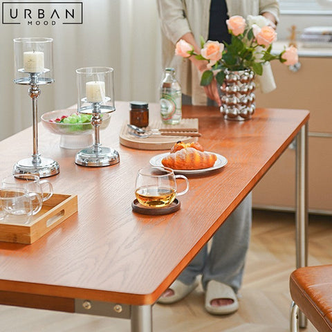 Japandi Solid Wood Dining Table with Stainless Steel Frame - URBANMOOD