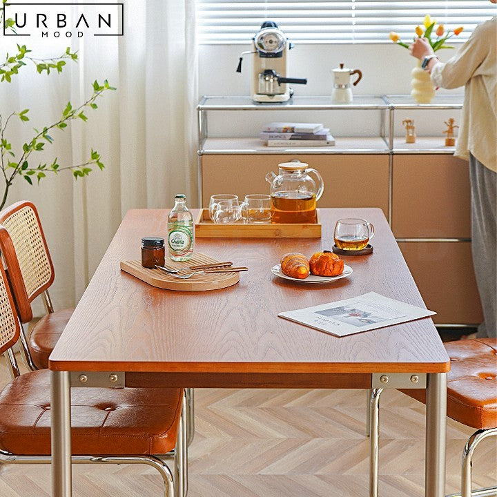 Japandi Solid Wood Dining Table with Stainless Steel Frame - URBANMOOD