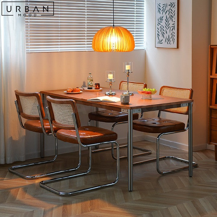 Japandi Solid Wood Dining Table with Stainless Steel Frame - URBANMOOD