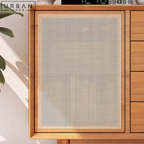 Japandi Solid Wood Sideboard with Rattan Doors - URBANMOOD