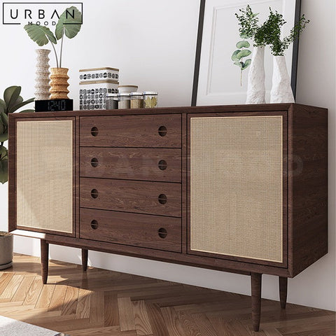 Japandi Solid Wood Sideboard with Rattan Doors - URBANMOOD