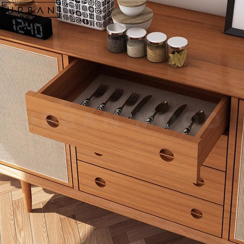 Japandi Solid Wood Sideboard with Rattan Doors - URBANMOOD