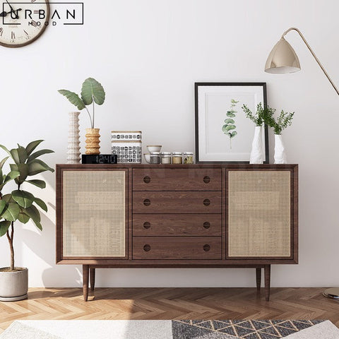 Japandi Solid Wood Sideboard with Rattan Doors - URBANMOOD