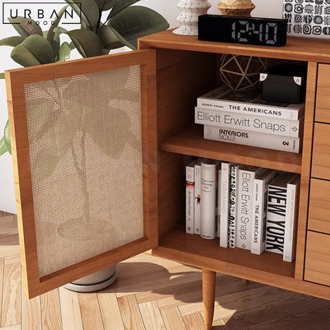 Japandi Solid Wood Sideboard with Rattan Doors - URBANMOOD