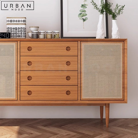 Japandi Solid Wood Sideboard with Rattan Doors - URBANMOOD