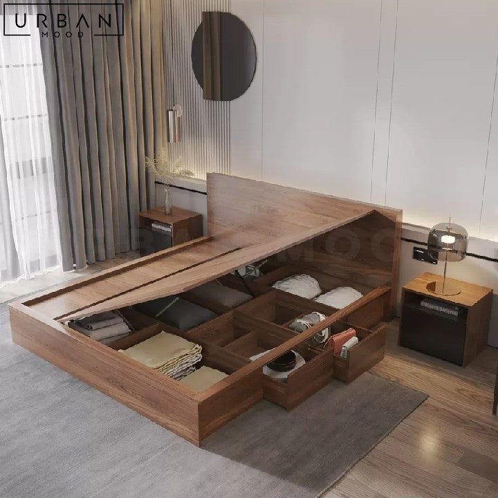 Japanese Storage Bedframe LIEN Minimalist Design - URBANMOOD