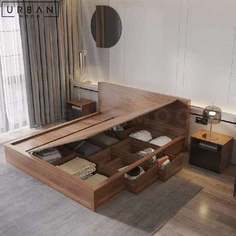 Japanese Storage Bedframe LIEN Minimalist Design - URBANMOOD