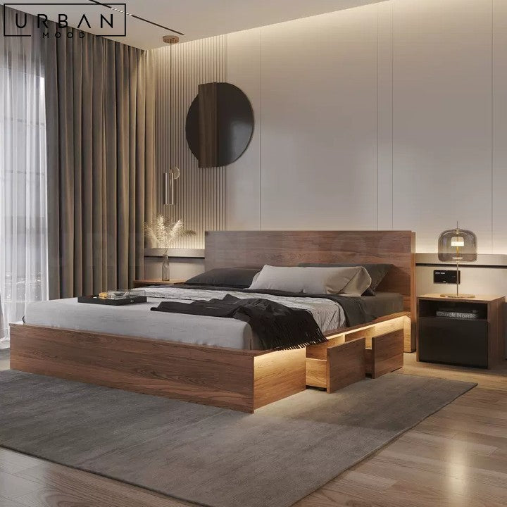 Japanese Storage Bedframe LIEN Minimalist Design - URBANMOOD