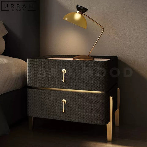KYRIA Modern Bedside Table Black and Gold Nightstand - URBANMOOD