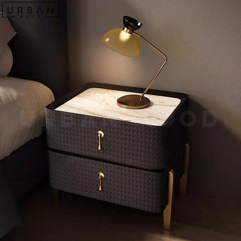 KYRIA Modern Bedside Table Black and Gold Nightstand - URBANMOOD