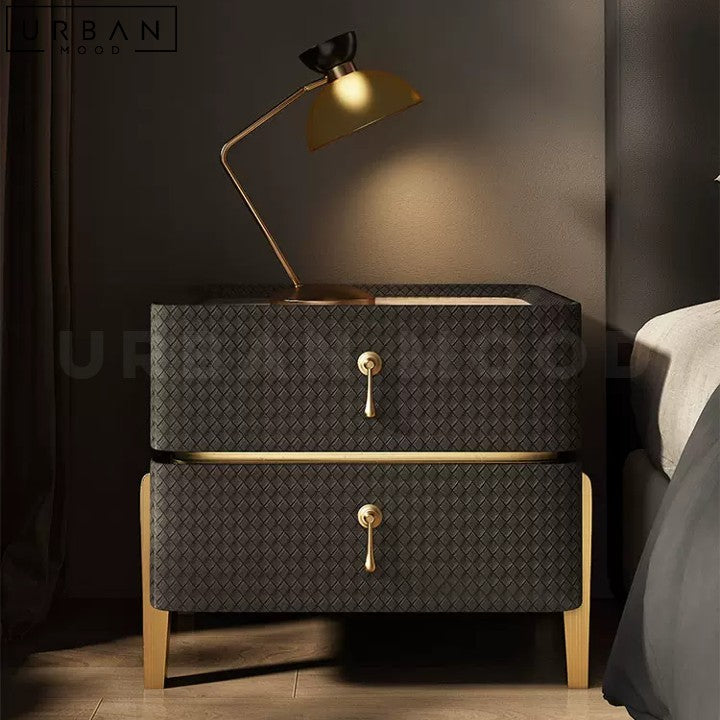 KYRIA Modern Bedside Table Black and Gold Nightstand - URBANMOOD