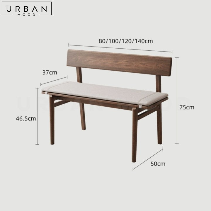 LASKO Modern Solid Wood Dining Bench with Backrest - URBANMOOD