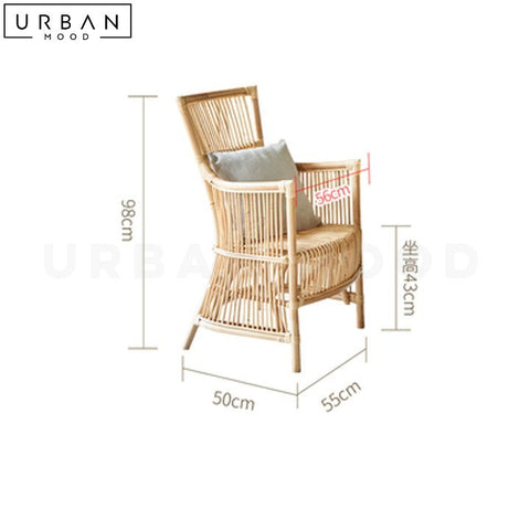 LEAO Rustic Rattan Dining Table with Tempered Glass Top - URBANMOOD