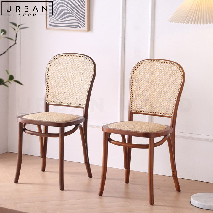 LESKI Vintage Rattan Dining Chair Retro Style Comfortable - URBANMOOD