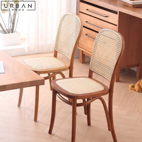 LESKI Vintage Rattan Dining Chair Retro Style Comfortable - URBANMOOD