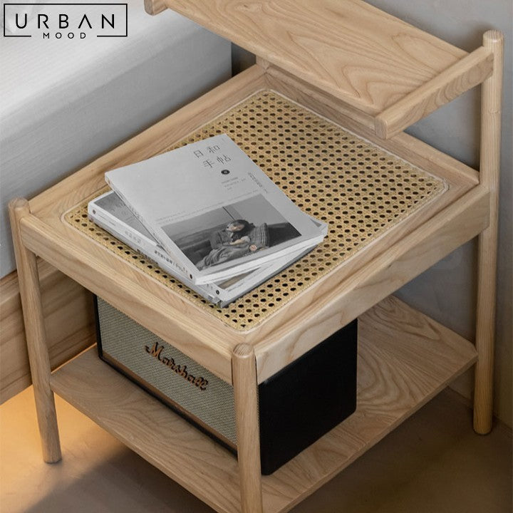 LUANN Japandi Rattan Bedside Table Natural Wood Elegance - URBANMOOD