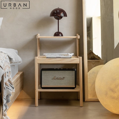LUANN Japandi Rattan Bedside Table Natural Wood Elegance - URBANMOOD