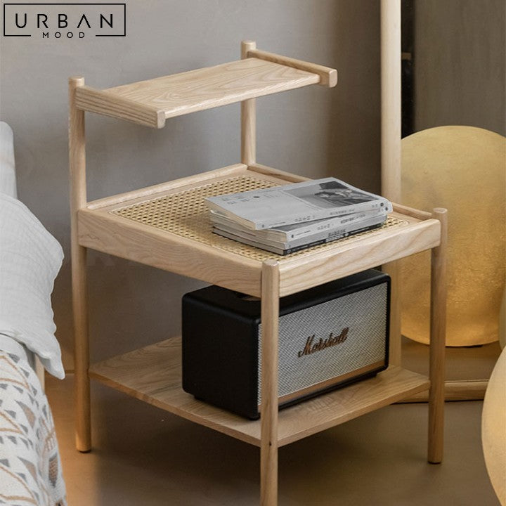 LUANN Japandi Rattan Bedside Table Natural Wood Elegance - URBANMOOD