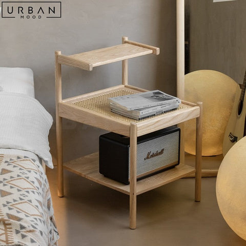 LUANN Japandi Rattan Bedside Table Natural Wood Elegance - URBANMOOD