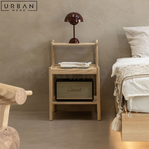 LUANN Japandi Rattan Bedside Table Natural Wood Elegance - URBANMOOD